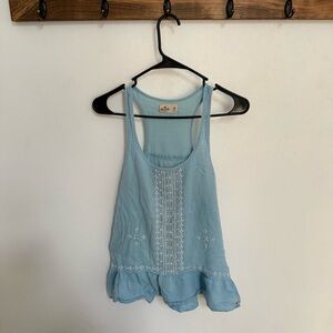 Hollister Light Blue Ruffle Hem Embroidered Tank Top